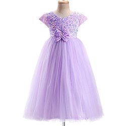 Babyhug Cap Sleeves Party Wear Gown With Lace Detail & Sequin Detailing - Lavender