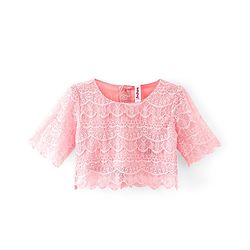 Babyhug Woven Three Fourth Sleeves Lace Detailing Top & Glittered Skirt - Peach