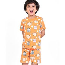 Babyhug Single Jersey Half Sleeves Night Suit Zebra Print - Orange