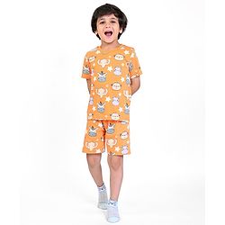 Babyhug Single Jersey Half Sleeves Night Suit Zebra Print - Orange