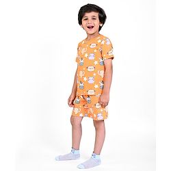 Babyhug Single Jersey Half Sleeves Night Suit Zebra Print - Orange