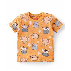 Babyhug Single Jersey Half Sleeves Night Suit Zebra Print - Orange