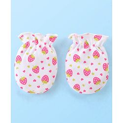 Babyhug 100% Cotton Mittens & Booties Set with Strawberry Print - White