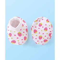 Babyhug 100% Cotton Mittens & Booties Set with Strawberry Print - White