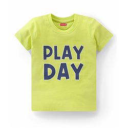 Babyhug Single Jersey Knit Half Sleeves Night Suit Text Print - Green & Navy Blue