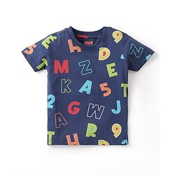 Babyhug Cotton Knit Half Sleeves Night Suit with Alphabet & Number Print - Navy Blue