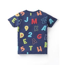 Babyhug Cotton Knit Half Sleeves Night Suit with Alphabet & Number Print - Navy Blue
