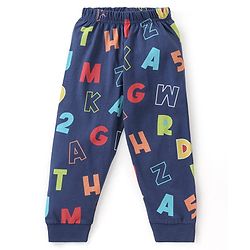 Babyhug Cotton Knit Half Sleeves Night Suit with Alphabet & Number Print - Navy Blue
