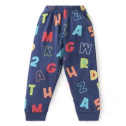 Babyhug Cotton Knit Half Sleeves Night Suit with Alphabet & Number Print - Navy Blue