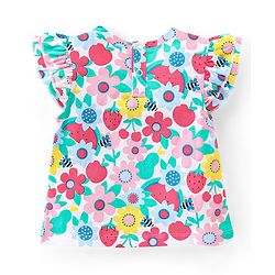Babyhug 100% Cotton Knit Half Sleeves Top with Frill Detailing & Floral Print - White