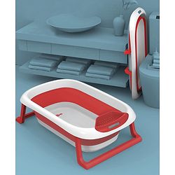Babyhug Foldable Baby Bath Tub with Soap Space - Red
