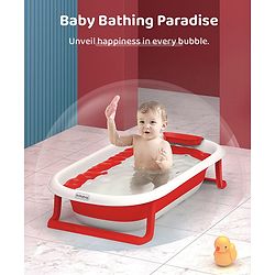 Babyhug Foldable Baby Bath Tub with Soap Space - Red