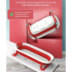 Babyhug Foldable Baby Bath Tub with Soap Space - Red