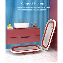 Babyhug Foldable Baby Bath Tub with Soap Space - Red