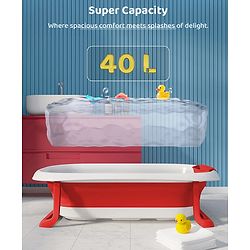 Babyhug Foldable Baby Bath Tub with Soap Space - Red