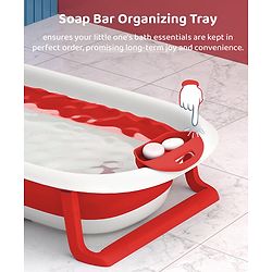 Babyhug Foldable Baby Bath Tub with Soap Space - Red