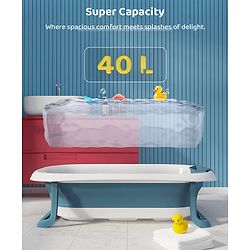 Babyhug Foldable Baby Bath Tub with Soap Space - Blue