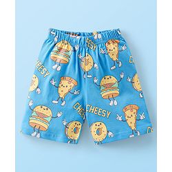 Babyhug Cotton Knit Half Sleeves Night Suit Pizza Print - White & Blue