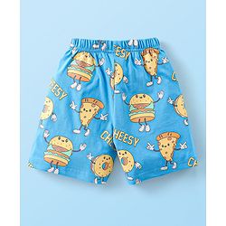 Babyhug Cotton Knit Half Sleeves Night Suit Pizza Print - White & Blue