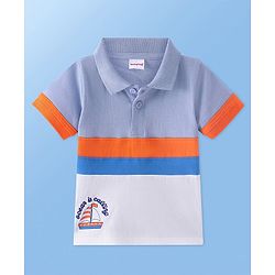 Babyhug Cotton Knit Half Sleeves Polo T-Shirt with Cut & Sew Design & Graphics Print and Embroidery Detailing - Multicolour