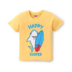 Babyhug Cotton Knit Half Sleeves Fish Printed Night Suit - Yellow & Blue