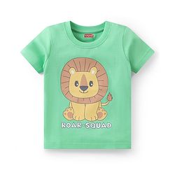 Babyhug Cotton Knit Half Sleeves Night Suit With Animal Print - Green & Blue
