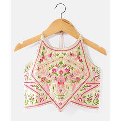 Babyhug Sleeveless Embroidered Choli with Floral Print Lehenga and Dupatta Set - Lime Green