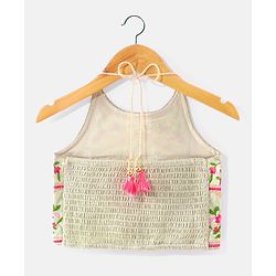Babyhug Sleeveless Embroidered Choli with Floral Print Lehenga and Dupatta Set - Lime Green