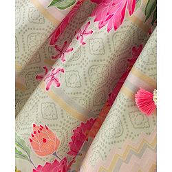 Babyhug Sleeveless Embroidered Choli with Floral Print Lehenga and Dupatta Set - Lime Green