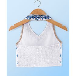 Babyhug Sleeveless Printed Choli Lehenga Set with Dupatta Embroidery Detailing - White