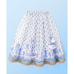 Babyhug Sleeveless Printed Choli Lehenga Set with Dupatta Embroidery Detailing - White