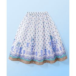 Babyhug Sleeveless Printed Choli Lehenga Set with Dupatta Embroidery Detailing - White