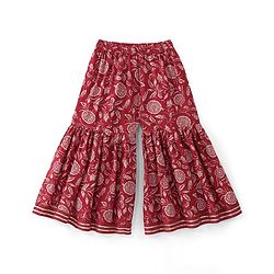 Babyhug 100% Cotton Woven Three Fourth Sleeves Kurti Palazzo & Dupatta Floral Print - Maroon