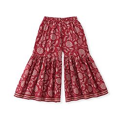 Babyhug 100% Cotton Woven Three Fourth Sleeves Kurti Palazzo & Dupatta Floral Print - Maroon