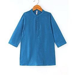 Babyhug 100% Cotton Woven Full Sleeves Kurta & Pyjama Set With Mirror Embroidered Jacket - Navy Blue