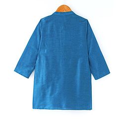 Babyhug 100% Cotton Woven Full Sleeves Kurta & Pyjama Set With Mirror Embroidered Jacket - Navy Blue