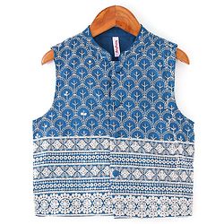 Babyhug 100% Cotton Woven Full Sleeves Kurta & Pyjama Set With Mirror Embroidered Jacket - Navy Blue