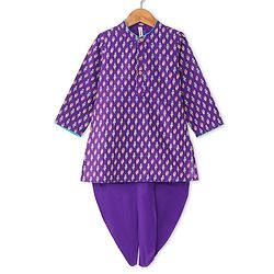 Babyhug 100% Cotton Woven Full Sleeves Kurta & Dhoti Set With Ikkat Print -Purple