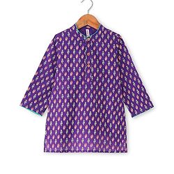 Babyhug 100% Cotton Woven Full Sleeves Kurta & Dhoti Set With Ikkat Print -Purple