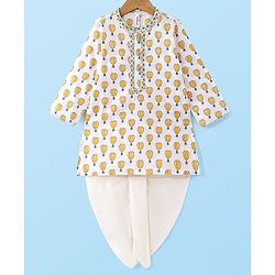 Babyhug Cotton Full Sleeves Hot Air Balloon Printed Kurta & Dhoti Set - White