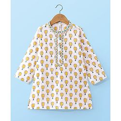 Babyhug Cotton Full Sleeves Hot Air Balloon Printed Kurta & Dhoti Set - White