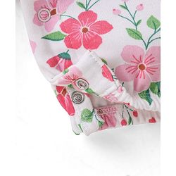 Babyhug Single Jersey Knit Floral Printed Dungaree with Half Sleeves Inner Tee - Pink & White