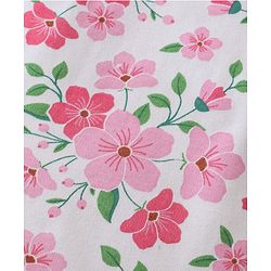 Babyhug Single Jersey Knit Floral Printed Dungaree with Half Sleeves Inner Tee - Pink & White