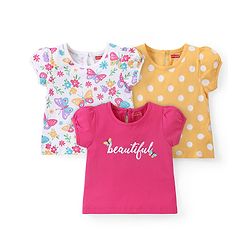 Babyhug Cotton Knit Half Sleeves Top with Polka Dot Print Pack of 3 - Multicolor