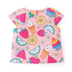 Babyhug Cotton Knit A-Line Cap Sleeves Tops With Polka Dots & Cupcake Graphics Pack of 3 - Pink & Yellow
