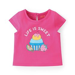Babyhug Cotton Knit A-Line Cap Sleeves Tops With Polka Dots & Cupcake Graphics Pack of 3 - Pink & Yellow