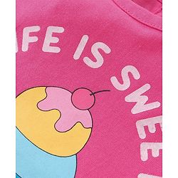 Babyhug Cotton Knit A-Line Cap Sleeves Tops With Polka Dots & Cupcake Graphics Pack of 3 - Pink & Yellow