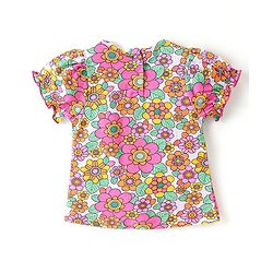 Babyhug Single Jersey Knit Dungarees & Half Sleeves  T-Shirt with Floral Print & Snail Embroidery - Multicolour