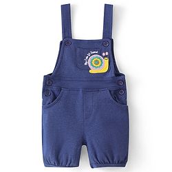 Babyhug Single Jersey Knit Dungarees & Half Sleeves  T-Shirt with Floral Print & Snail Embroidery - Multicolour