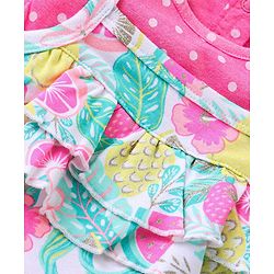 Babyhug Single Jersey Knit Pineapple Printed Dungaree with Frill Sleeves Inner Tee - Pink & Multicolor